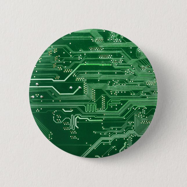 green electronic circuit board computer pattern 6 cm round badge (Front)