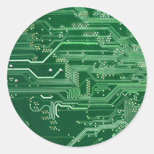 green electronic circuit board computer pattern classic round sticker