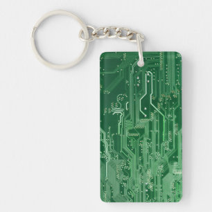 green electronic circuit board computer pattern key ring