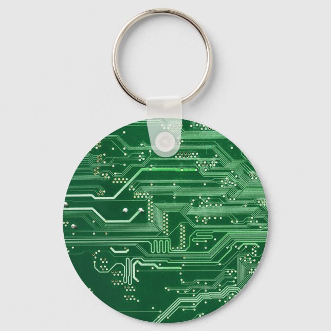 green electronic circuit board computer pattern key ring (Front)