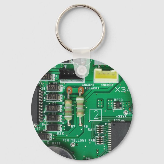 green electronic circuit board computer pattern key ring (Front)