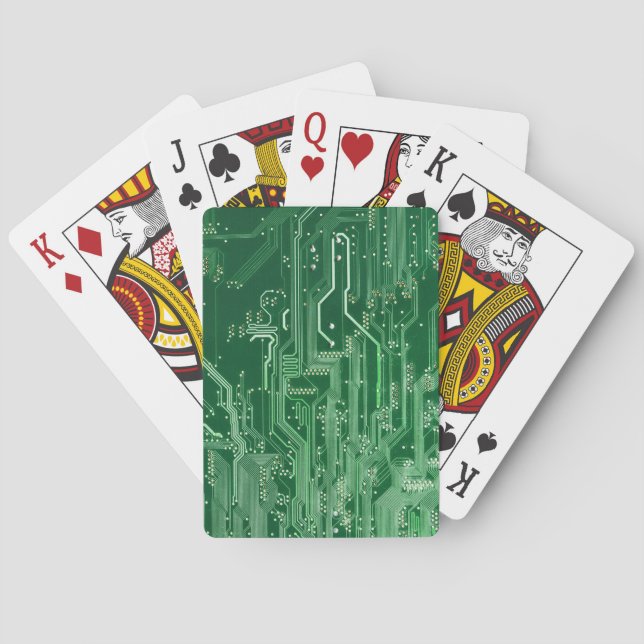 green electronic circuit board computer pattern playing cards (Back)
