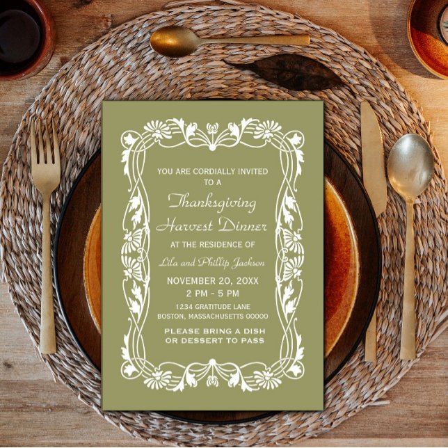 Green Elegant Border Thanksgiving Invite (Green Elegant Border Thanksgiving Invite)