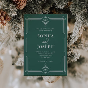 Green Elegant Classic Holiday Wedding Invitation