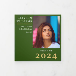 Green Elegant Classy 8 Photo Graduation Tri-Fold Announcement