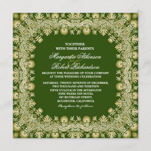 green elegant damask wedding invitations