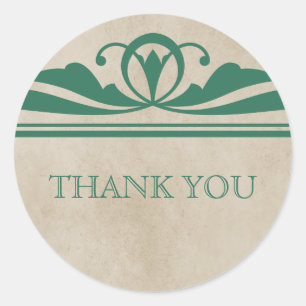 Green Elegant Deco Thank You Stickers