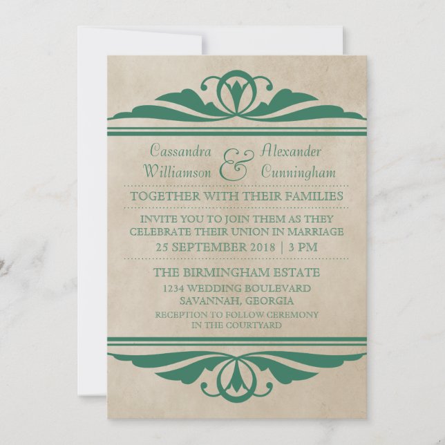 Green Elegant Deco Wedding Invite (Front)