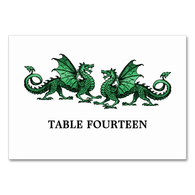 Green Elegant Dragons Table Card (Front)