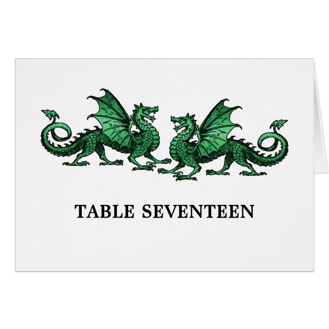 Green Elegant Dragons Table Number Card (Front Horizontal)