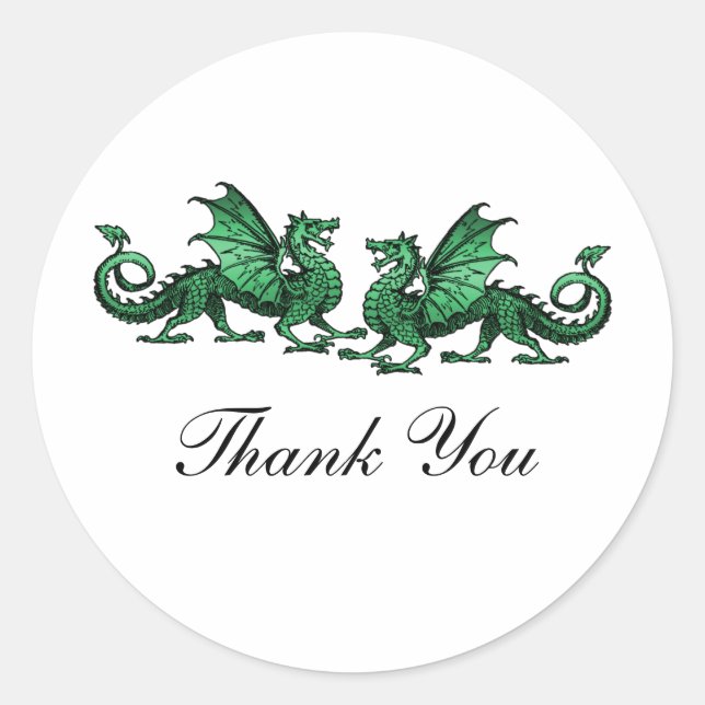 Green Elegant Dragons Thank You Stickers (Front)
