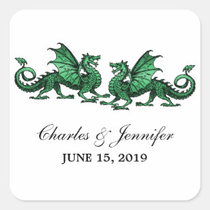 Green Elegant Dragons Wedding Stickers