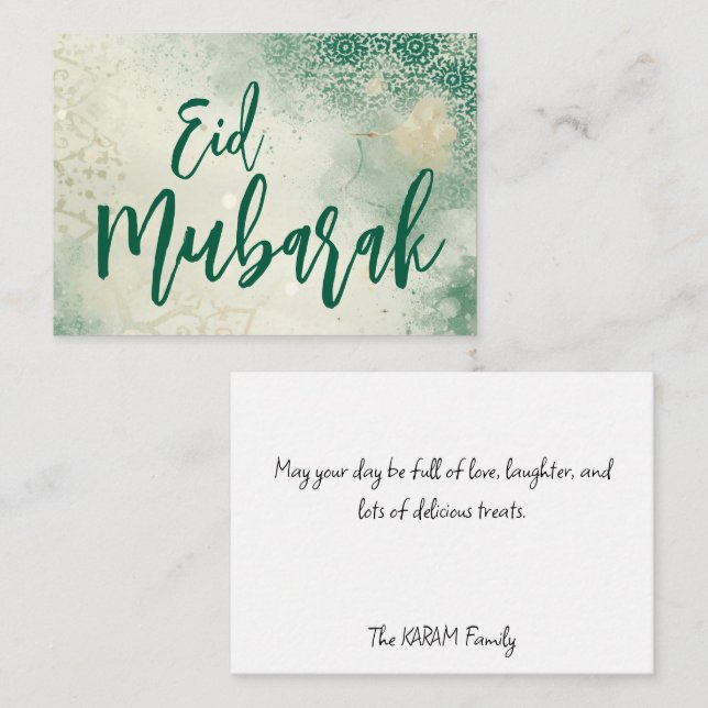 Green elegant Eid Mubarak Note Card (Front/Back)