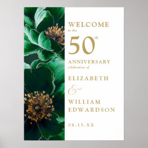 Green Elegant Floral 50th Anniversary Welcome Sign