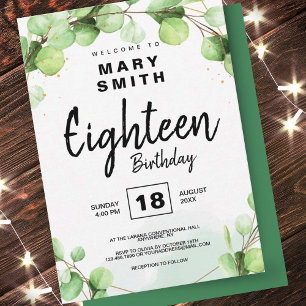 Green Elegant Floral Modern 18th Birthday Eighteen Thank You Card