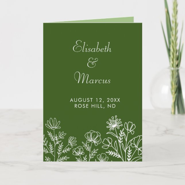 Green elegant floral wedding program  programme (Front)