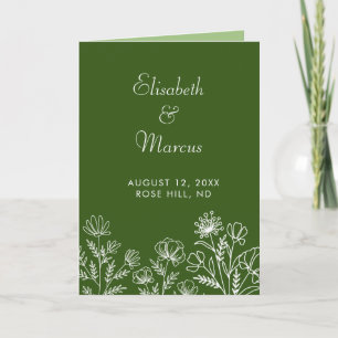 Green elegant floral wedding program programme