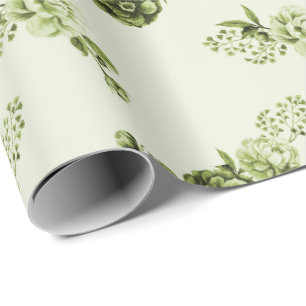 Green Elegant Flowers Wrapping Paper