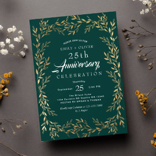 Green Elegant Gold Leaf Anniversary Invitation