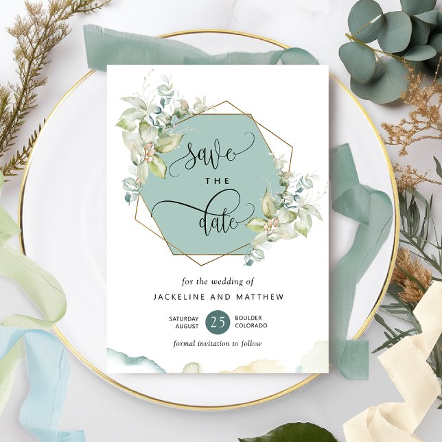 Green, Elegant Greenery and Watercolor Wedding Save The Date (Creator Uploaded)