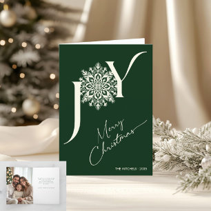 Green Elegant Joy Folded Photo Christmas Holiday Card