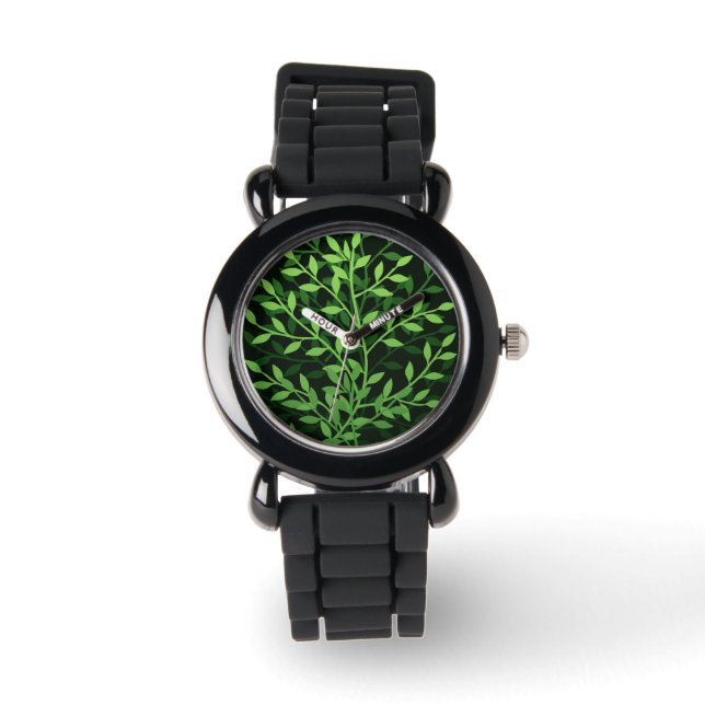 Green Elegant Leafy Branches Design Watch (Front)