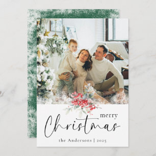 Green Elegant Merry Christmas Script Family Photo Holiday Card