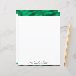Green Elegant Metallic Satin Name Shiny Stationary