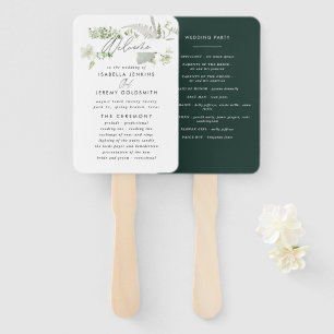 Green elegant modern botanical script wedding hand fan