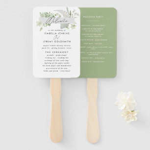Green elegant modern botanical script wedding hand fan