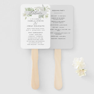 Green elegant modern botanical script wedding hand hand fan