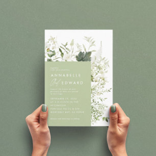 Green elegant modern botanical script wedding invi invitation