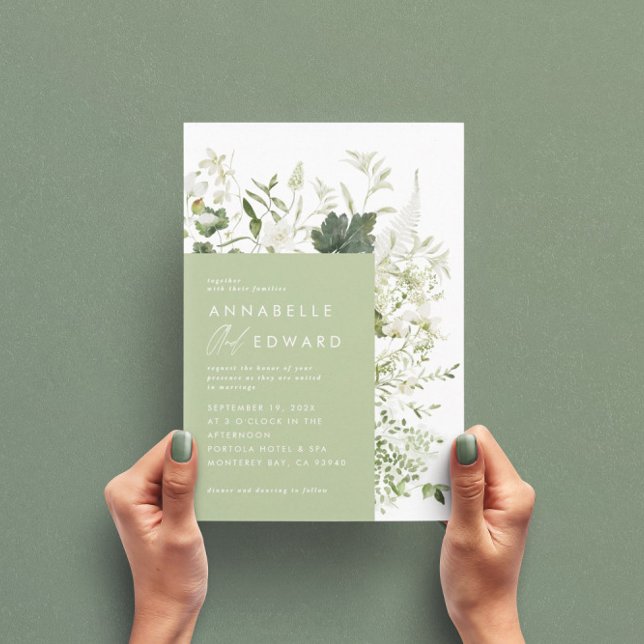 Green elegant modern botanical script wedding invi invitation (Creator Uploaded)