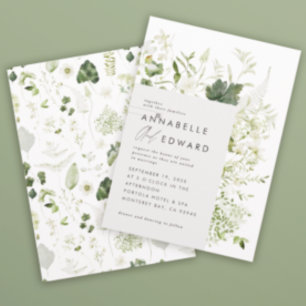 Green elegant modern botanical script wedding invitation