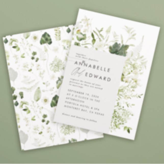 Green elegant modern botanical script wedding invitation (Creator Uploaded)