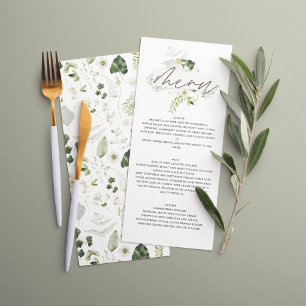 Green elegant modern botanical script wedding menu