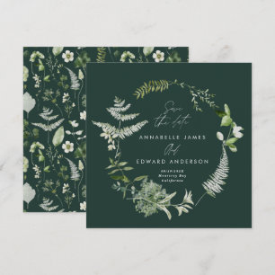 Green elegant modern botanical script wedding save the date