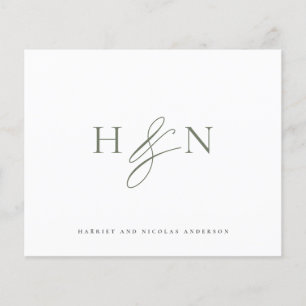Green Elegant Monogram Wedding Thank You Card