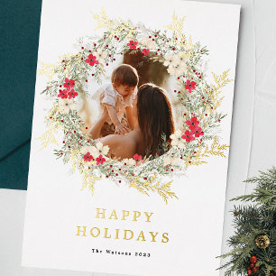 green elegant one photo merry christmas gold