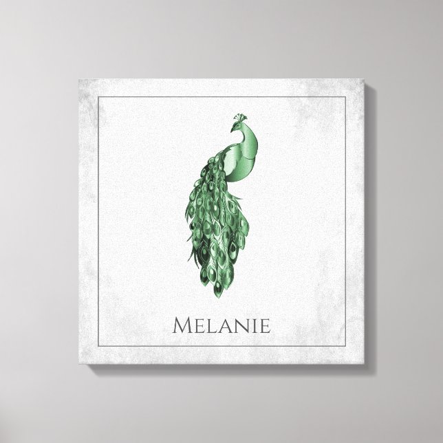 Green Elegant Peacock Canvas Print (Front)