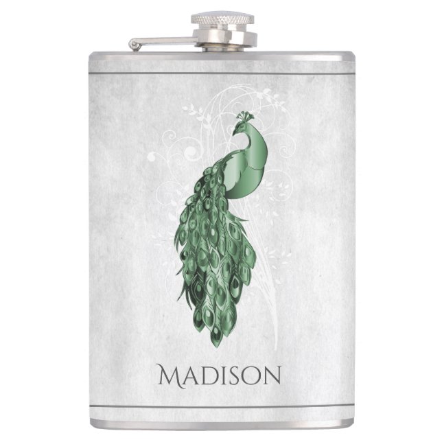 Green Elegant Peacock Flask (Front)