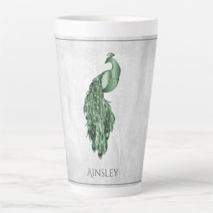 Green Elegant Peacock Personalised Latte Mug