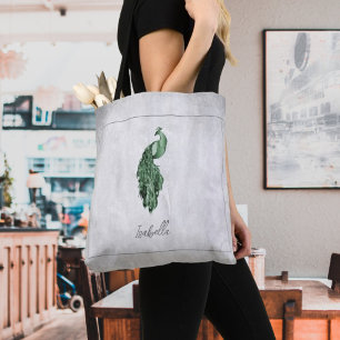 Green Elegant Peacock Personalised Tote Bag