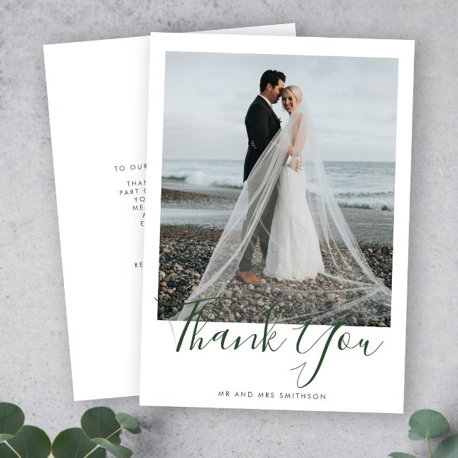 Green Elegant Photo Wedding Thank You Card (Creator Uploaded)
