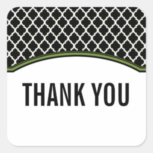 Green Elegant Quatrefoil Thank You Stickers
