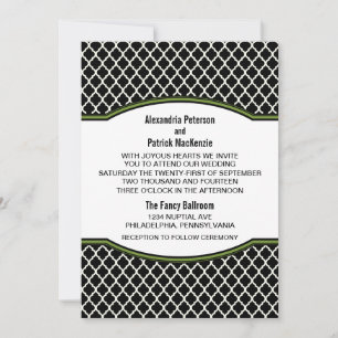 Green Elegant Quatrefoil Wedding Invite