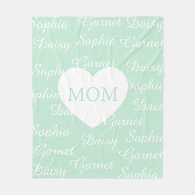 Green Elegant Script Family Names Monogram Heart Fleece Blanket (Front)