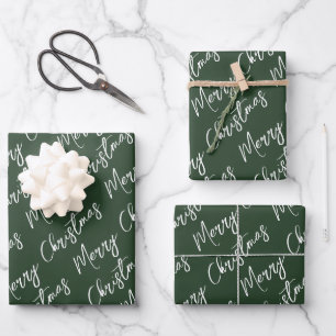 Green Elegant Script Merry Christmas Wrapping Paper Sheet