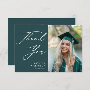 Green Elegant Script Minimalist Photo Graduation Thank You Card