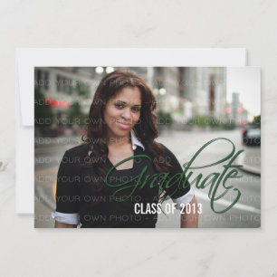 Green Elegant Script Photo Graduation Invite